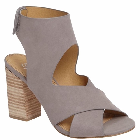 Splendid Jerry Gray Leather Strappy Stacked Block Heel Dress Sandals Size 8.5 - Picture 3 of 9